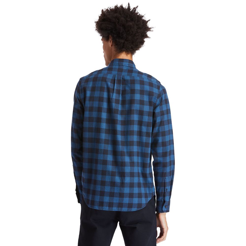 Camisa Timberland Argentina Hombre - Nashua River Long-Sleeve Flannel Check - Azul Marino - GQWTLF-8